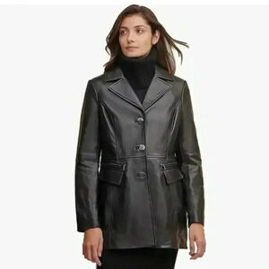 NWOT Wilsons Leather Black Button Front Lamb Jacket Pockets Size S